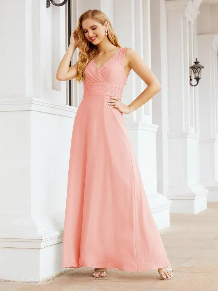 Robe de bal formelle élégante à col en V sans manches pour demoiselle d'honneur pour fête de mariage 28037