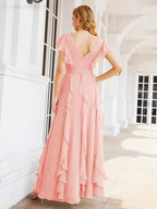 Ruffled Bridesmaid Dresses with Sleeves Long Formal Party Dress 28041 by numbersea