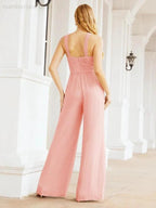 Numbersea Crisscross Neck Jumpsuit Formal Evening Dress Long Bridesmaid Dresses Bell-bottomed Pants 28033 by numbersea