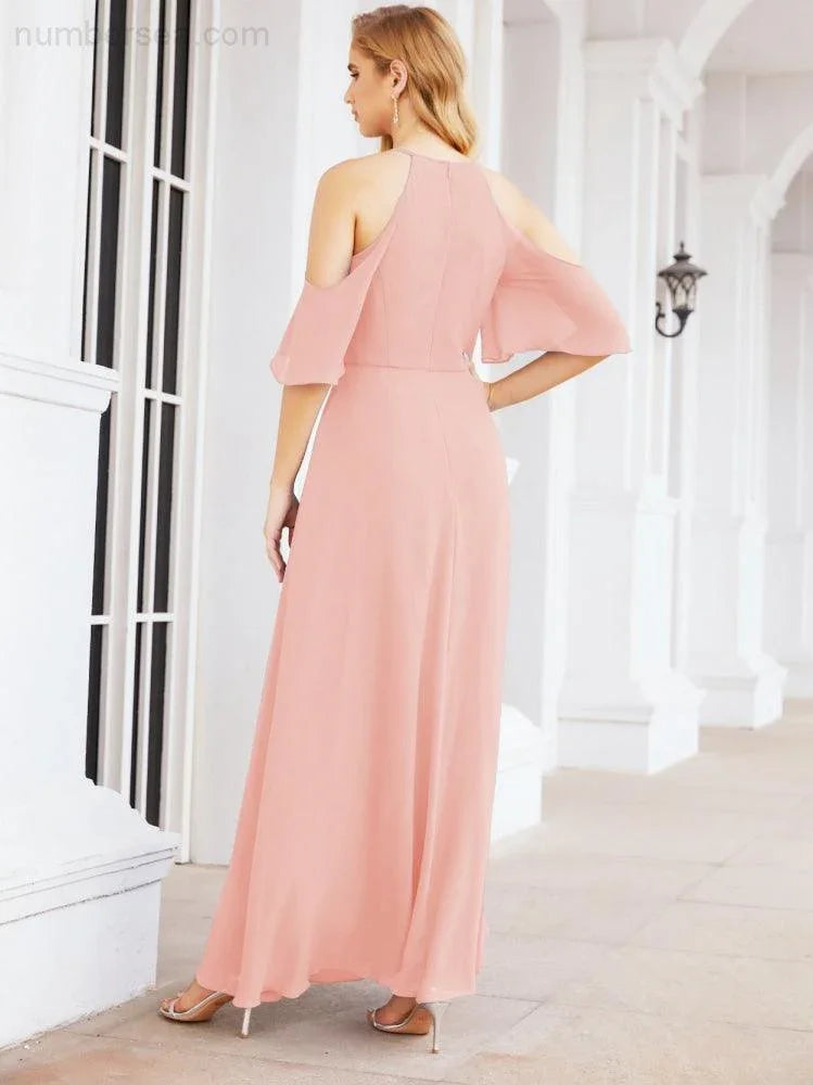 Abiti da damigella d'onore Numbersea con spalle scoperte, linea a trapezio, lunghi abiti da sera formali 28074