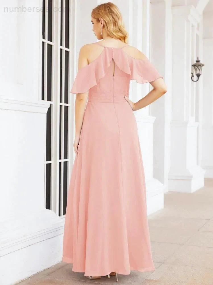 Numbersea Cold Shoulder Long Bridesmaid Dresses Side Slit Formal Prom Gowns Party Wedding 28070 by numbersea