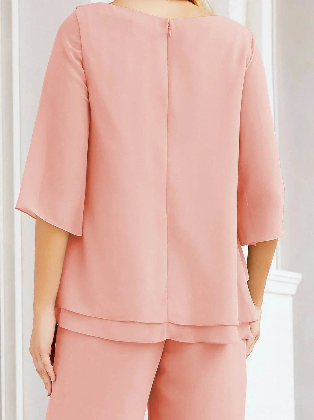Sunnderly Elegant 2 Piece Mother of The Bride Dress Plus Size Pant Suits Ruffle Layers Sliver Housecoat SY28064 by numbersea