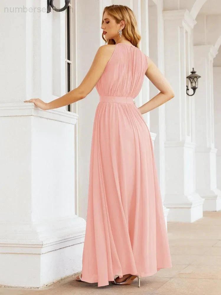 Numbersea Halter Bridesmaid Dress Empire Waist Formal Evening Prom Gown for Mother of The Bride 28030 by numbersea