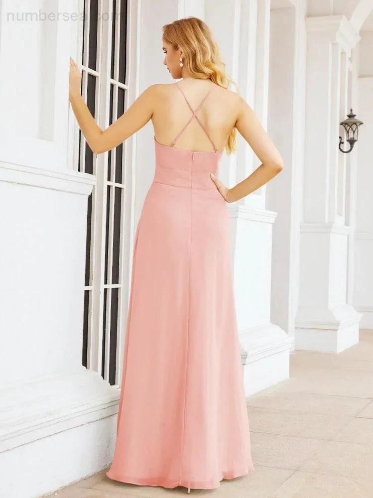 Numbersea Halter Bridesmaid Dresses with Pockets Sleeveless Formal Evening Party Prom Gowns 28055 by numbersea