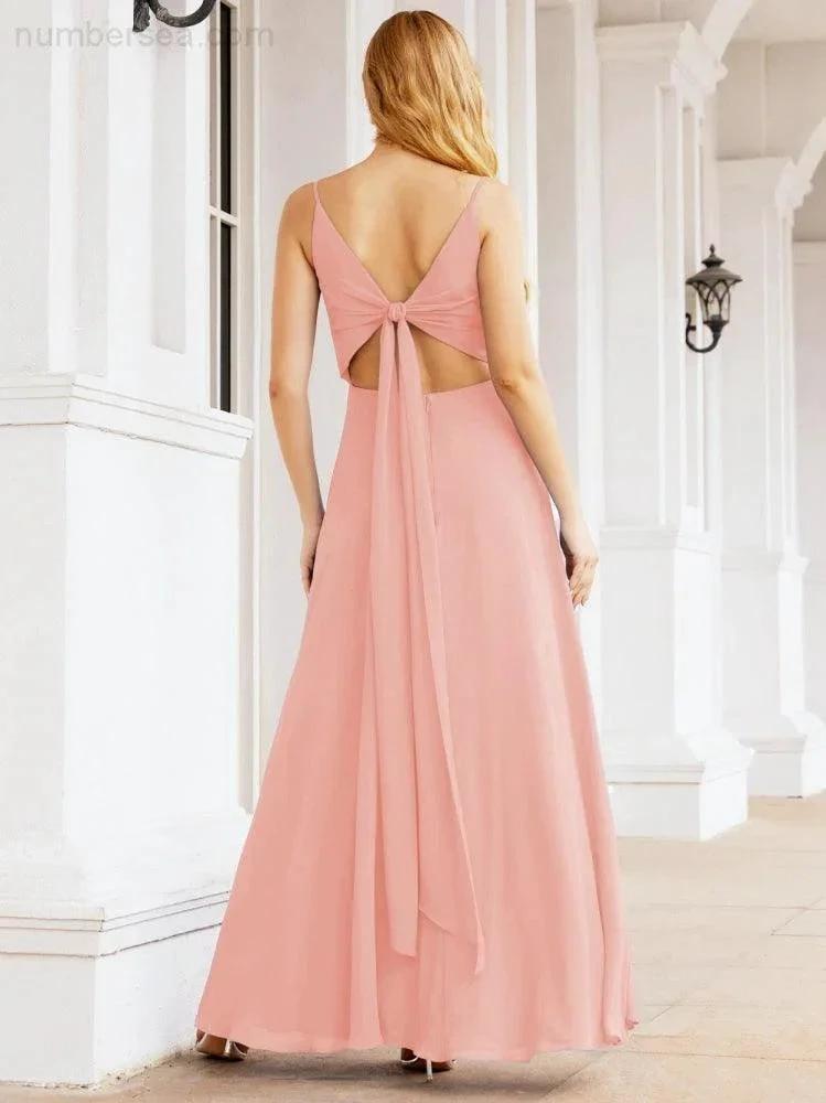 Numbersea Spaghetti Strap Bridesmaid Dresses V Neck Butterfly Back Fromal Evening Party Prom Gown 28036 by numbersea