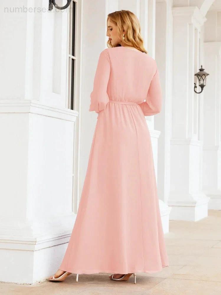 Sunnderly Women's Chiffon Bridesmaid Dress A line Long Sleeves Formal Evening Prom Gown for Wedding Guest SY28032 by numbersea