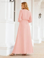 Sunnderly Women's Chiffon Bridesmaid Dress A line Long Sleeves Formal Evening Prom Gown for Wedding Guest SY28032 by numbersea