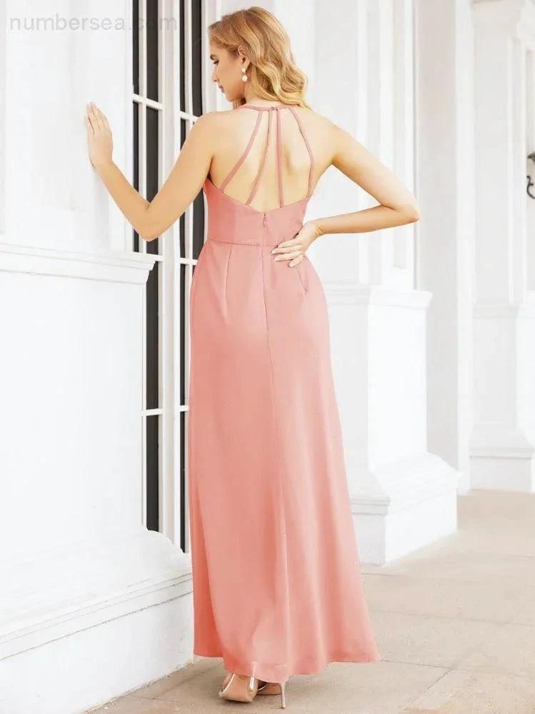 Numbersea Spaghetti Strap Bridesmaid Dresses V-Neck Long A-Line Formal Prom Gowns 28063 by numbersea