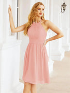 Numbersea Halter Chiffon Bridesmaid Dresses Short Sleeveless Formal Party Dress Open Back 28023 by numbersea