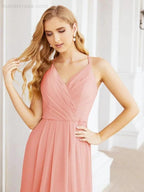 Numbersea Spaghetti Strap Bridesmaid Dresses V-Neck Long A-Line Formal Prom Gowns 28063 by numbersea