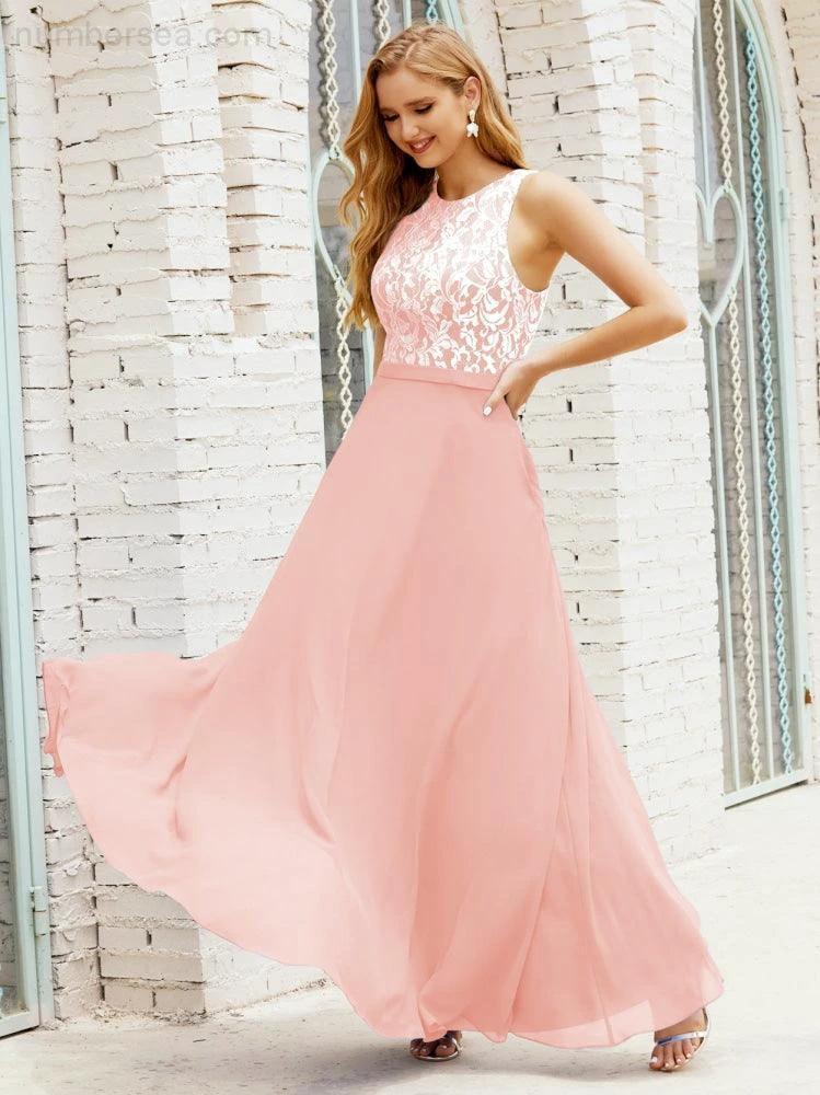 Lace Bridesmaid Dress Floor Length Evening Gowns with Pockets 28017 by numbersea