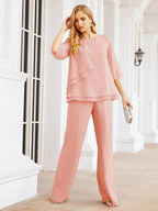 Sunnderly Elegant 2 Piece Mother of The Bride Dress Plus Size Pant Suits Ruffle Layers Sliver Housecoat SY28064 by numbersea