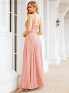 Numbersea Abiti da damigella incrociati con collo all'americana per festa, matrimonio, sera, ballo di fine anno, abiti lunghi da ballo 28053