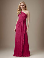 Ruby Sheath One Shoulder Metallic Mesh Dress Mother of the Bride Dress