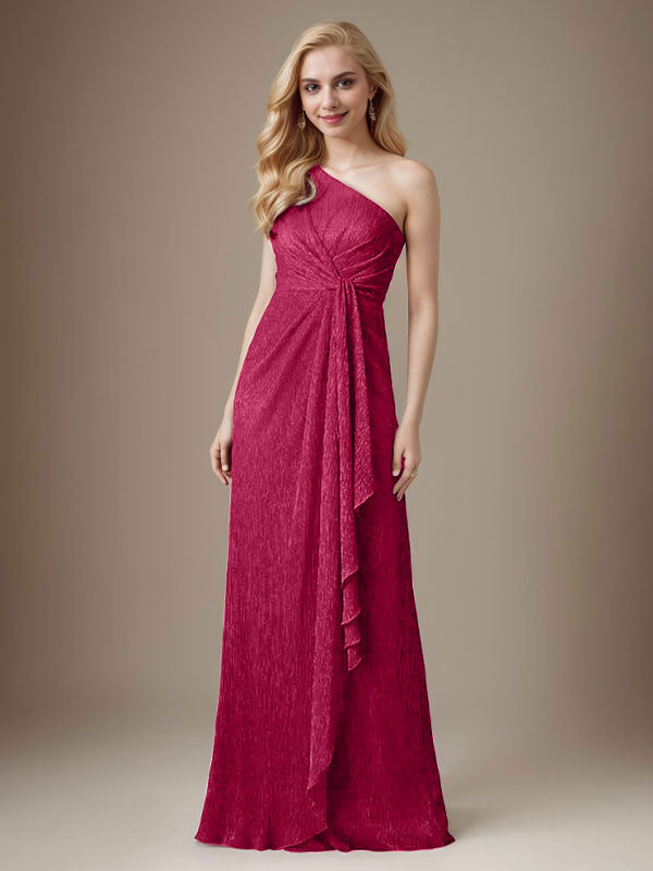 Ruby Sheath One Shoulder Metallic Mesh Dress Mother of the Bride Dress