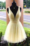 Yellow Sparkly Beading Short Prom Dresses Sequins Homecoming Dresses by Ombreprom