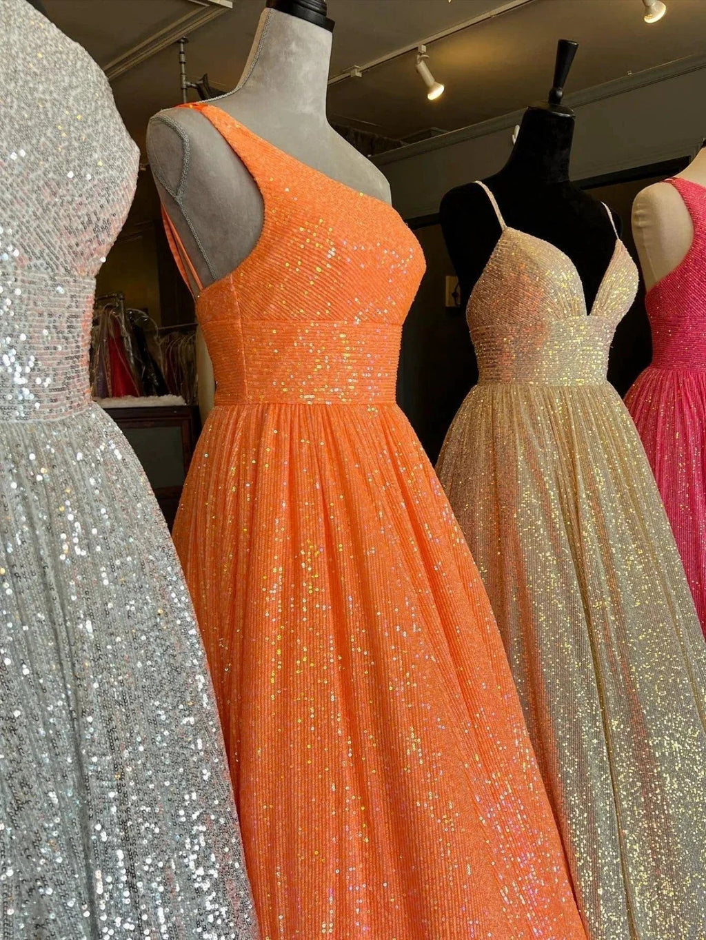 Charlee |A-Line One Shoulder Sequins Prom Dress with Pockets by KissProm