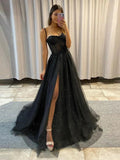 Keily |A-line Spaghetti Straps Glitter Tulle Prom Dress by KissProm