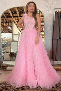 Kinsley | A Line One Shoulder Tiered Long Prom Dress by KissProm