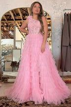 Kinsley | A Line One Shoulder Tiered Long Prom Dress by KissProm