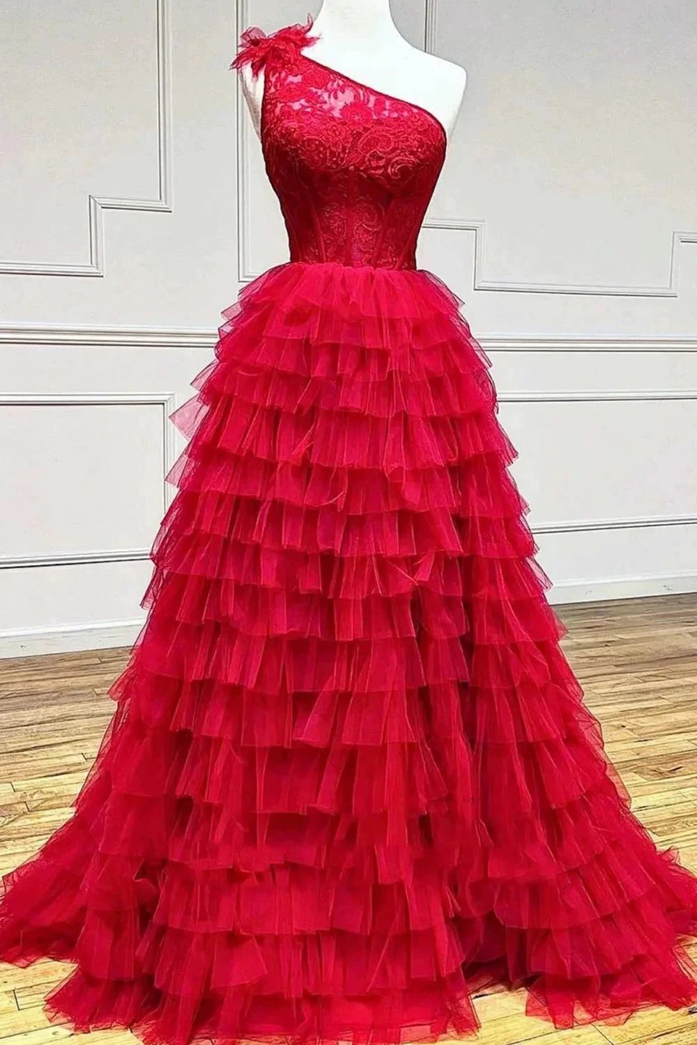 Kinsley | A Line One Shoulder Tiered Long Prom Dress by KissProm