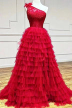 Kinsley | A Line One Shoulder Tiered Long Prom Dress by KissProm