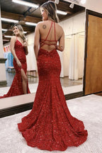 Marley |Mermaid Halter Sequins Long Prom Dress with Silt by KissProm