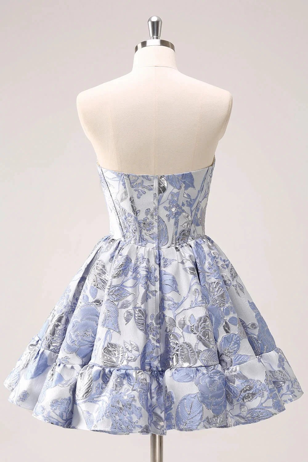 Cute Blue A Line Sweetheart Print Corset Short Homecoming Dress with Ruffles by WEDTREND