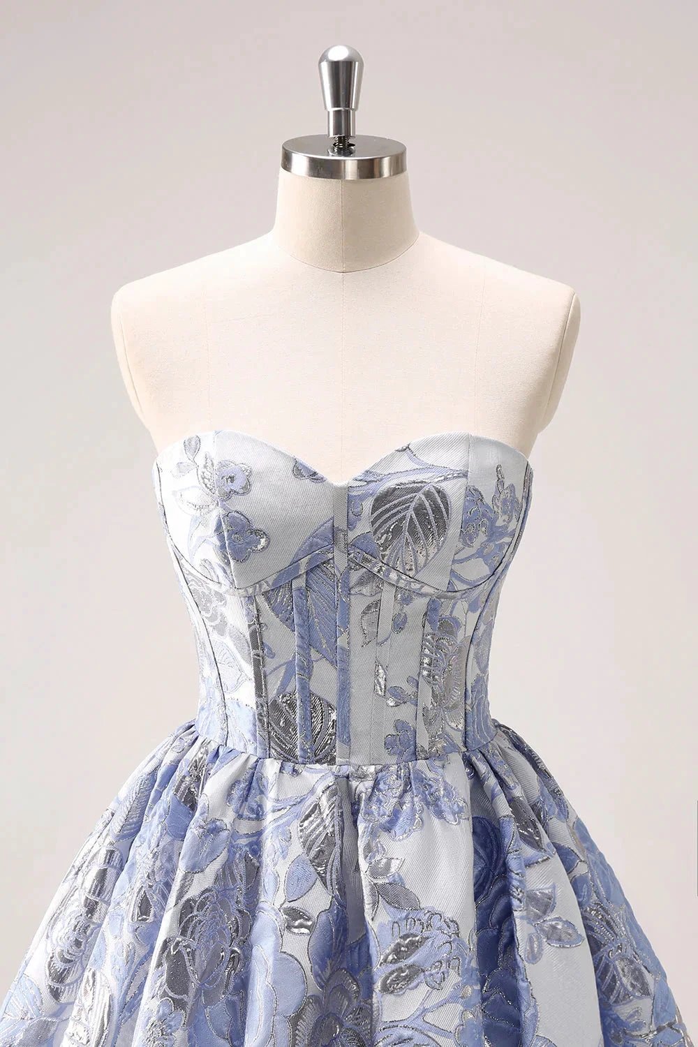 Cute Blue A Line Sweetheart Print Corset Short Homecoming Dress with Ruffles by WEDTREND