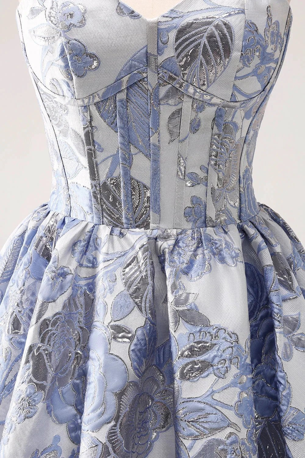 Cute Blue A Line Sweetheart Print Corset Short Homecoming Dress with Ruffles by WEDTREND