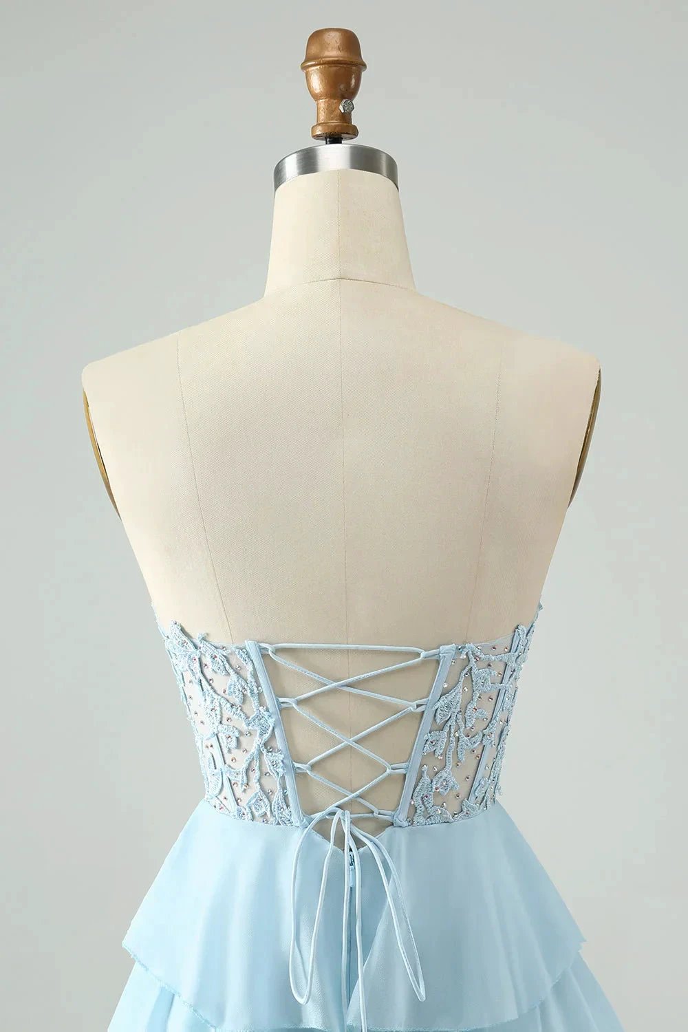 A Line Sweetheart Tiered Light Blue Short Homecoming Dress with Appliques by WEDTREND