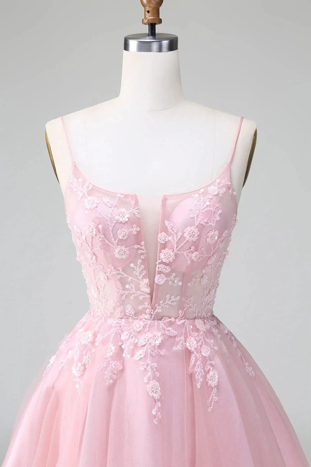 Cute A Line Spaghetti Straps Corset Short Blush Homecoming Dress with Appliques by WEDTREND