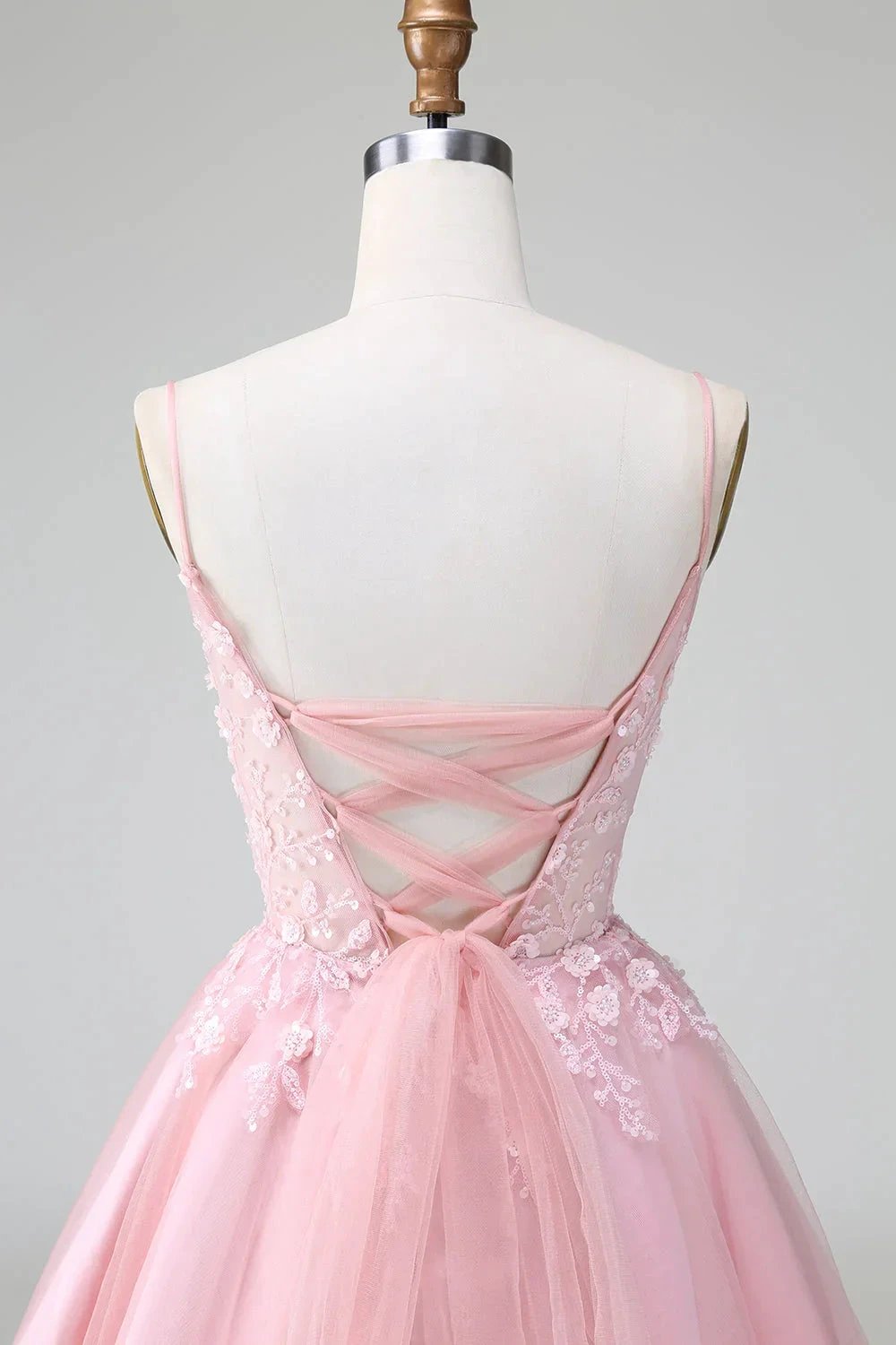 Cute A Line Spaghetti Straps Corset Short Blush Homecoming Dress with Appliques by WEDTREND