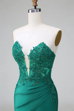 Classy Dark Green Bodycon Strapless Pleated Short Homecoming Dress with Beading by WEDTREND