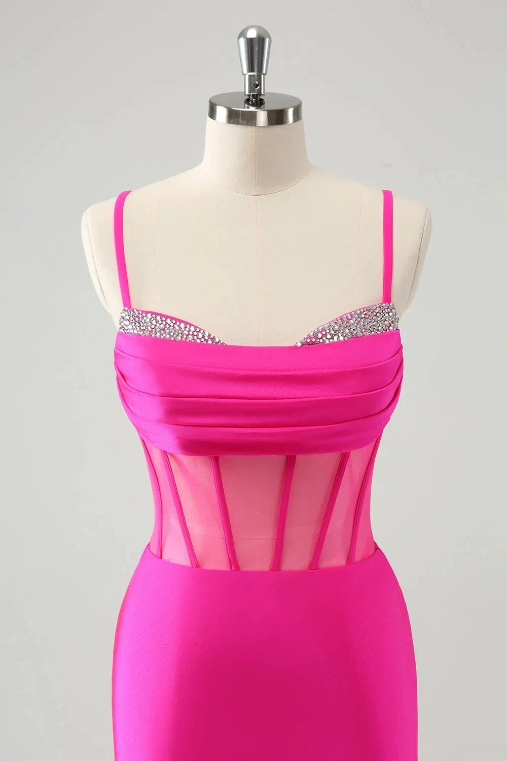 Chic Fuchsia Bodycon Pleated Corset Short Homecoming Dress with Beading by WEDTREND
