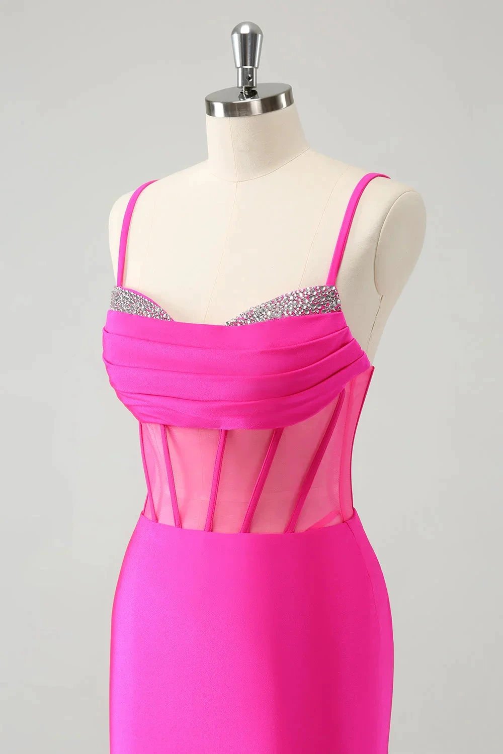 Chic Fuchsia Bodycon Pleated Corset Short Homecoming Dress with Beading by WEDTREND