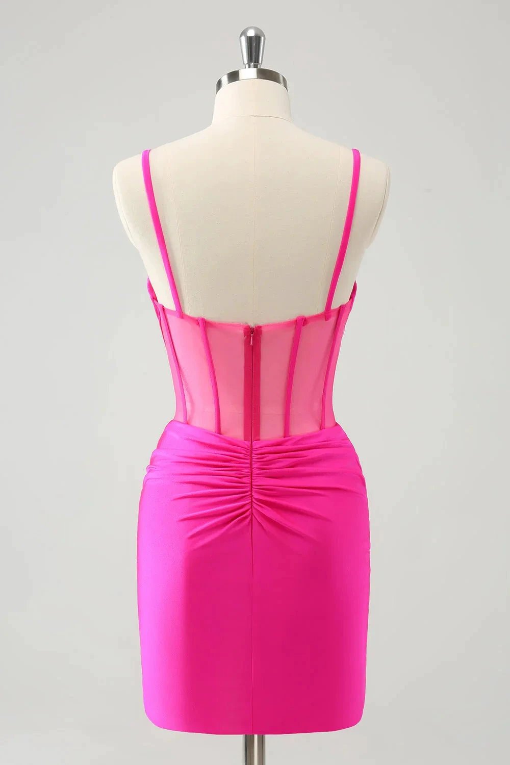 Chic Fuchsia Bodycon Pleated Corset Short Homecoming Dress with Beading by WEDTREND