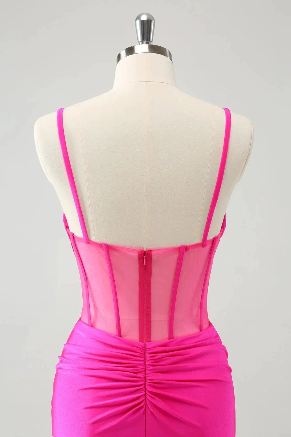 Chic Fuchsia Bodycon Pleated Corset Short Homecoming Dress with Beading by WEDTREND