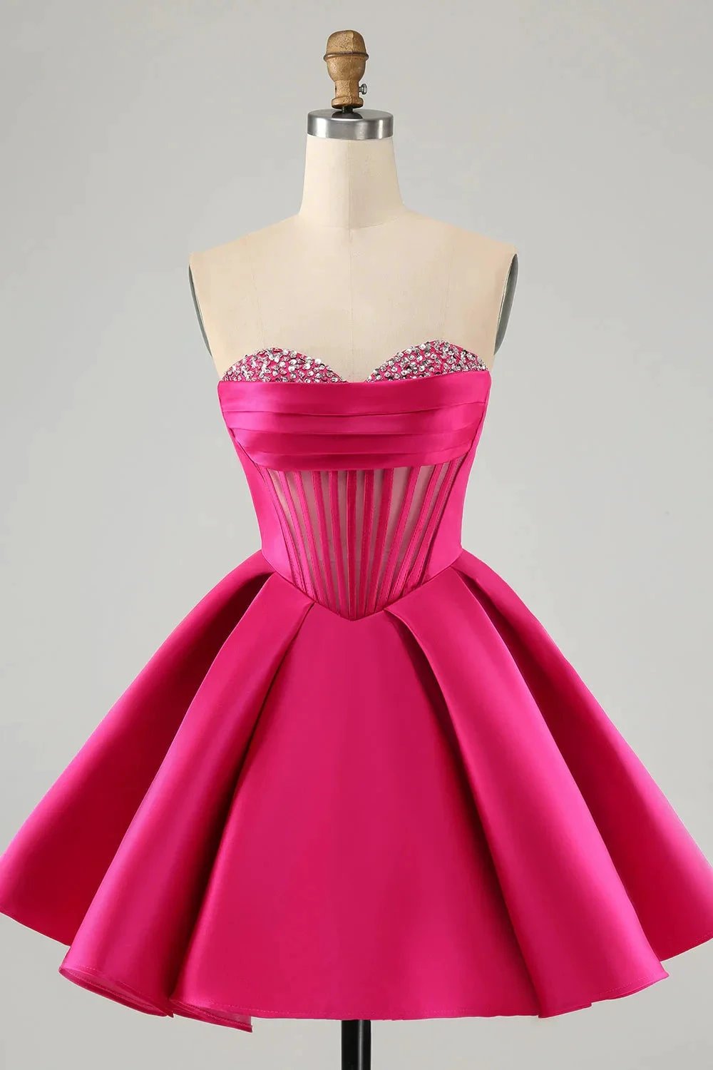 Cute A Line Sweetheart Corset Short Fuchsia Homecoming Dress with Beading by WEDTREND