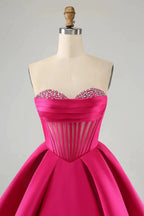 Cute Fuchsia A Line Sweetheart Corset Short Homecoming Dress with Beading by WEDTREND