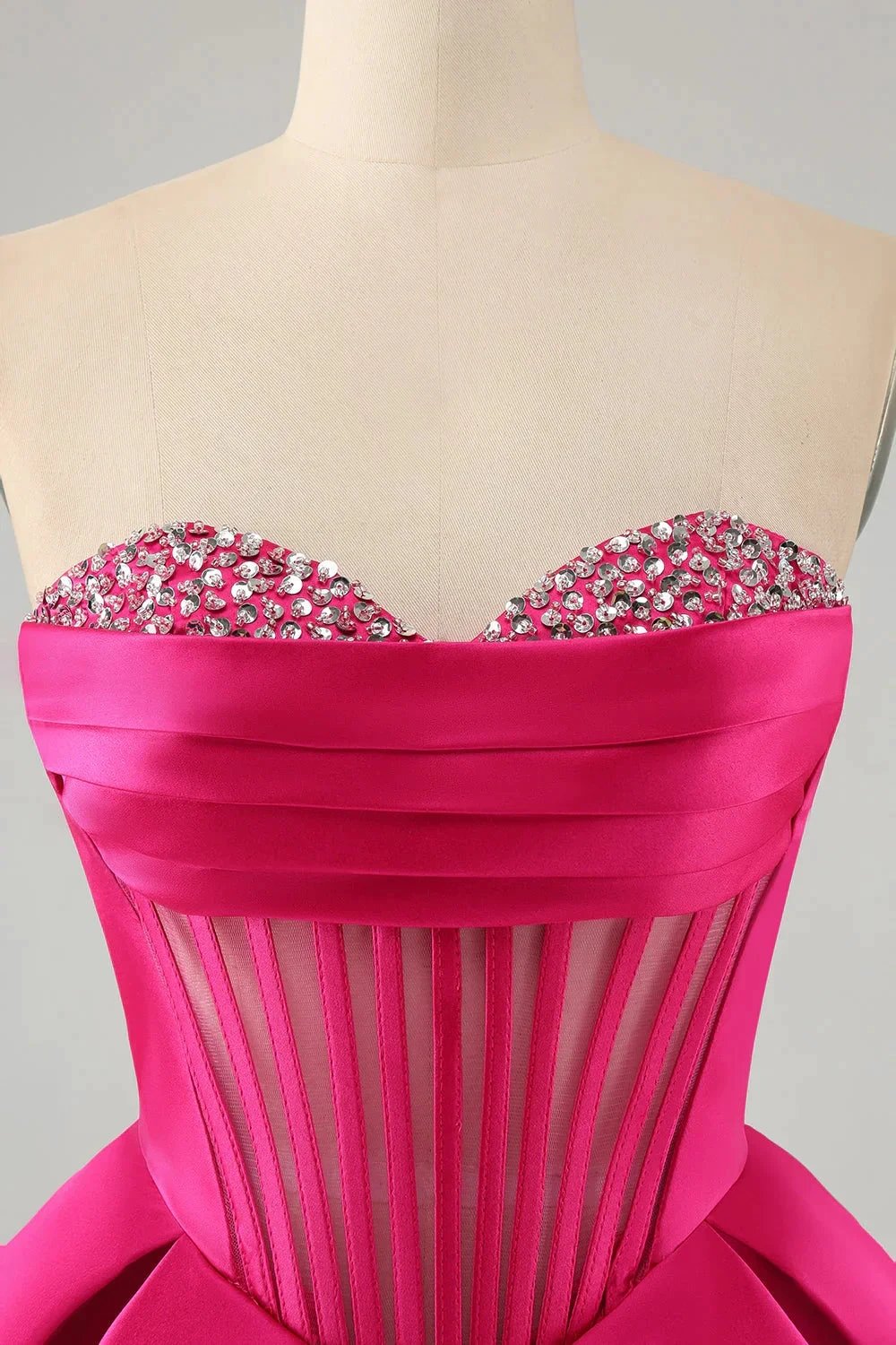 Cute Fuchsia A Line Sweetheart Corset Short Homecoming Dress with Beading by WEDTREND
