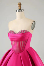 Cute Fuchsia A Line Sweetheart Corset Short Homecoming Dress with Beading by WEDTREND
