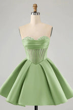 Cute Fuchsia A Line Sweetheart Corset Short Homecoming Dress with Beading by WEDTREND