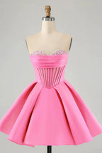 Cute A Line Sweetheart Corset Short Fuchsia Homecoming Dress with Beading by WEDTREND