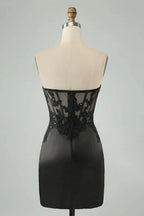 Black Bodycon Sweetheart Corset Short Homecoming Dress with Appliques by WEDTREND