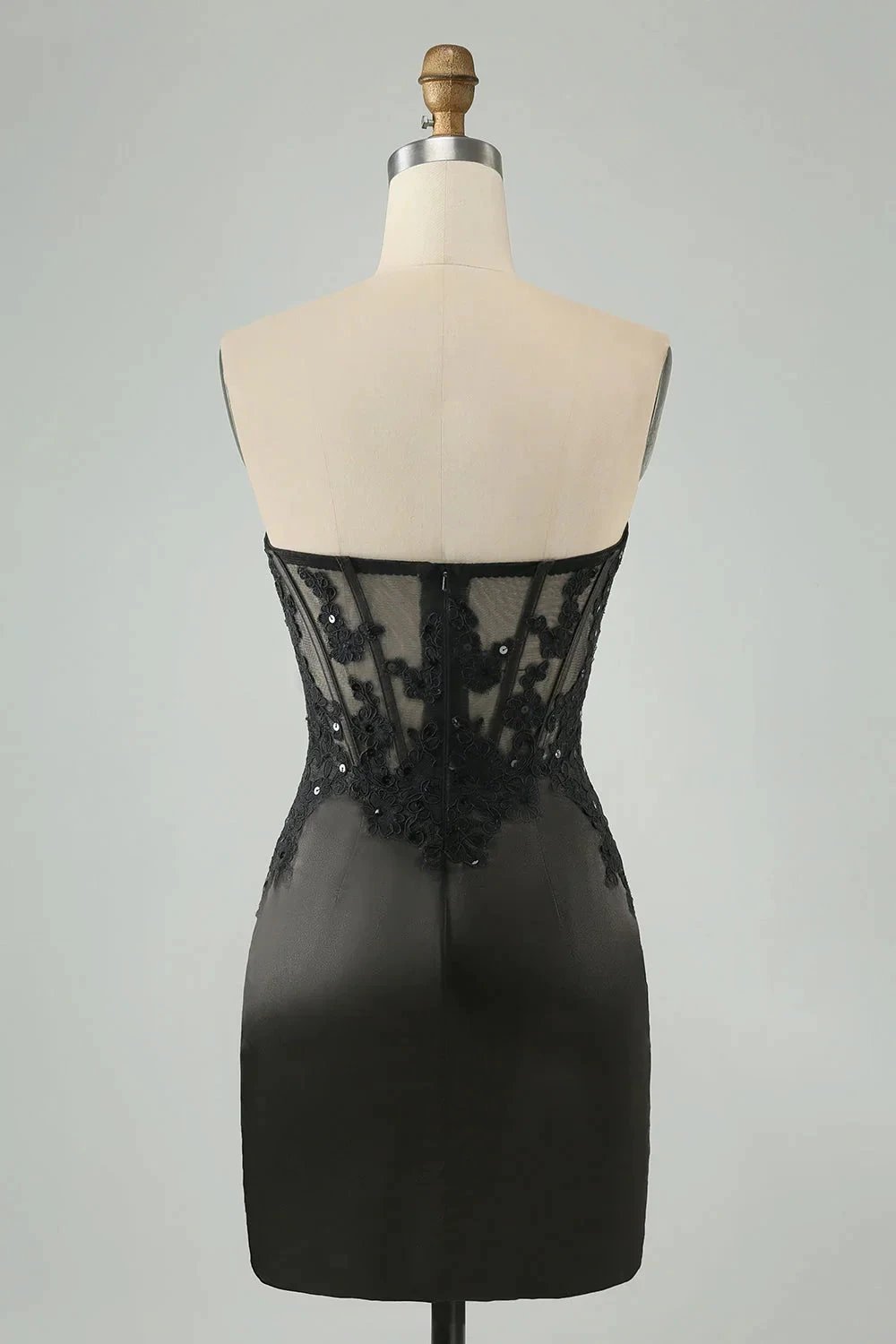 Black Bodycon Sweetheart Corset Short Homecoming Dress with Appliques by WEDTREND