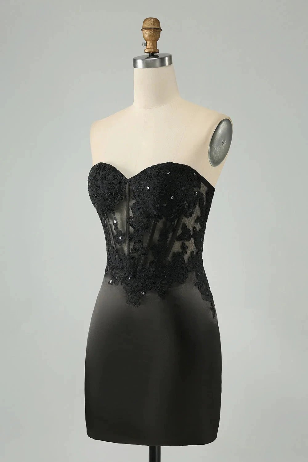Black Bodycon Sweetheart Corset Short Homecoming Dress with Appliques by WEDTREND