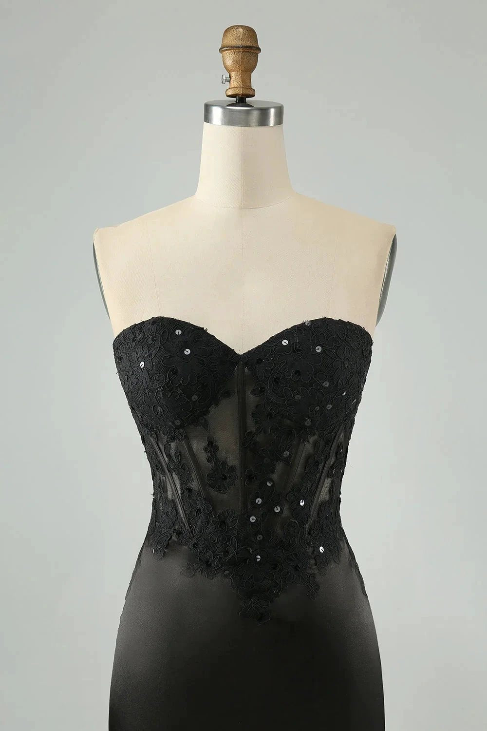 Black Bodycon Sweetheart Corset Short Homecoming Dress with Appliques by WEDTREND