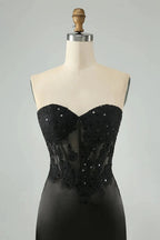 Black Bodycon Sweetheart Corset Short Homecoming Dress with Appliques by WEDTREND