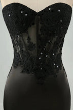 Black Bodycon Sweetheart Corset Short Homecoming Dress with Appliques by WEDTREND